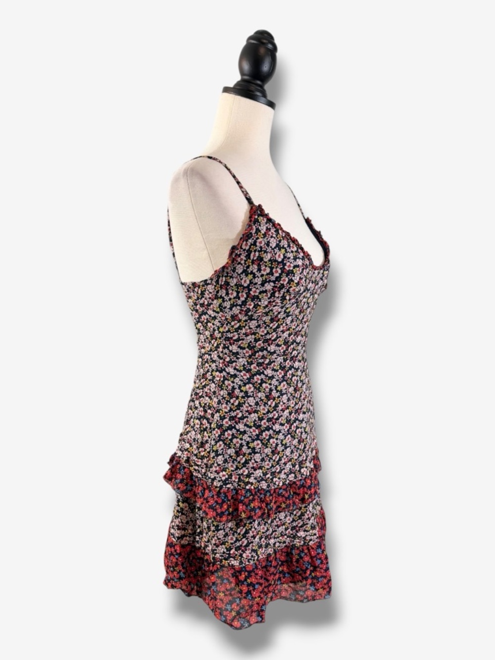 Jack Wills Floral Mini Dress Size 4 Black Red Ruffle Festival Boho Western - Picture 9 of 13